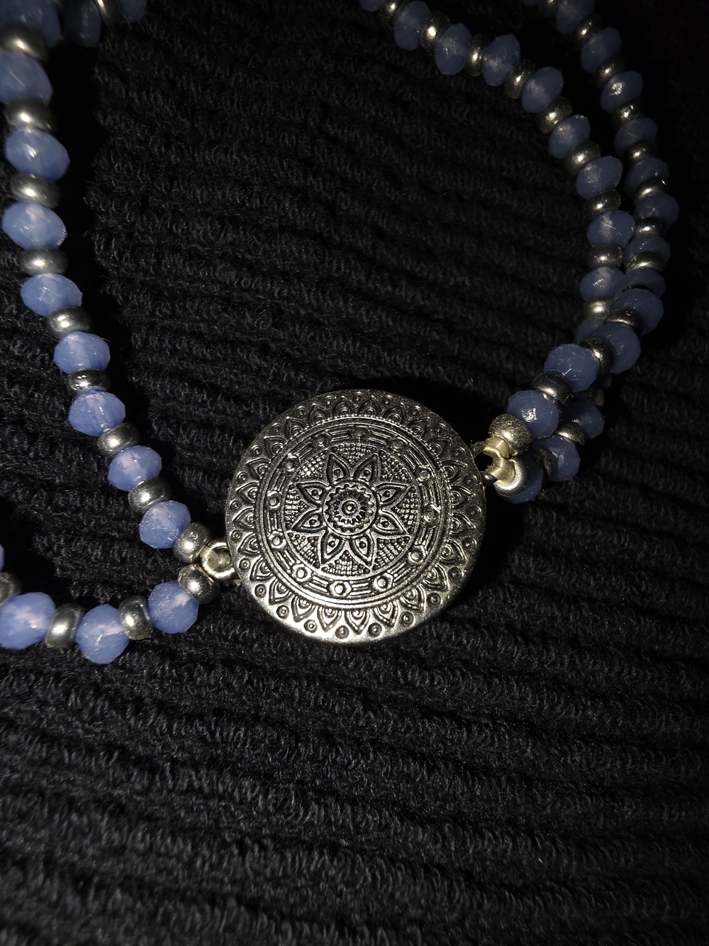 Delicate Lavender Beaded Bracelet with Silver Accent Disc